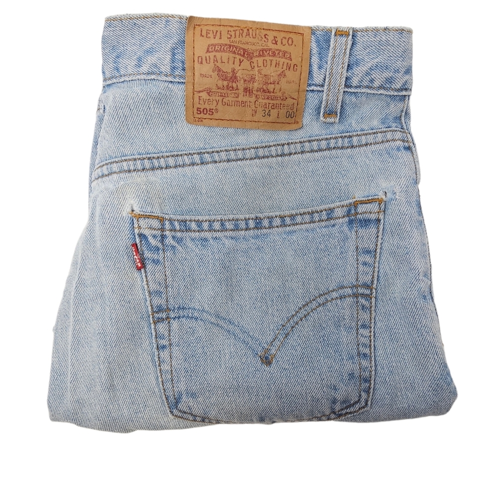 Vintage Levi's Shorts Men's 34 x 9 505 Regular Fit Denim Blue Jeans 90s 1999 Y2K